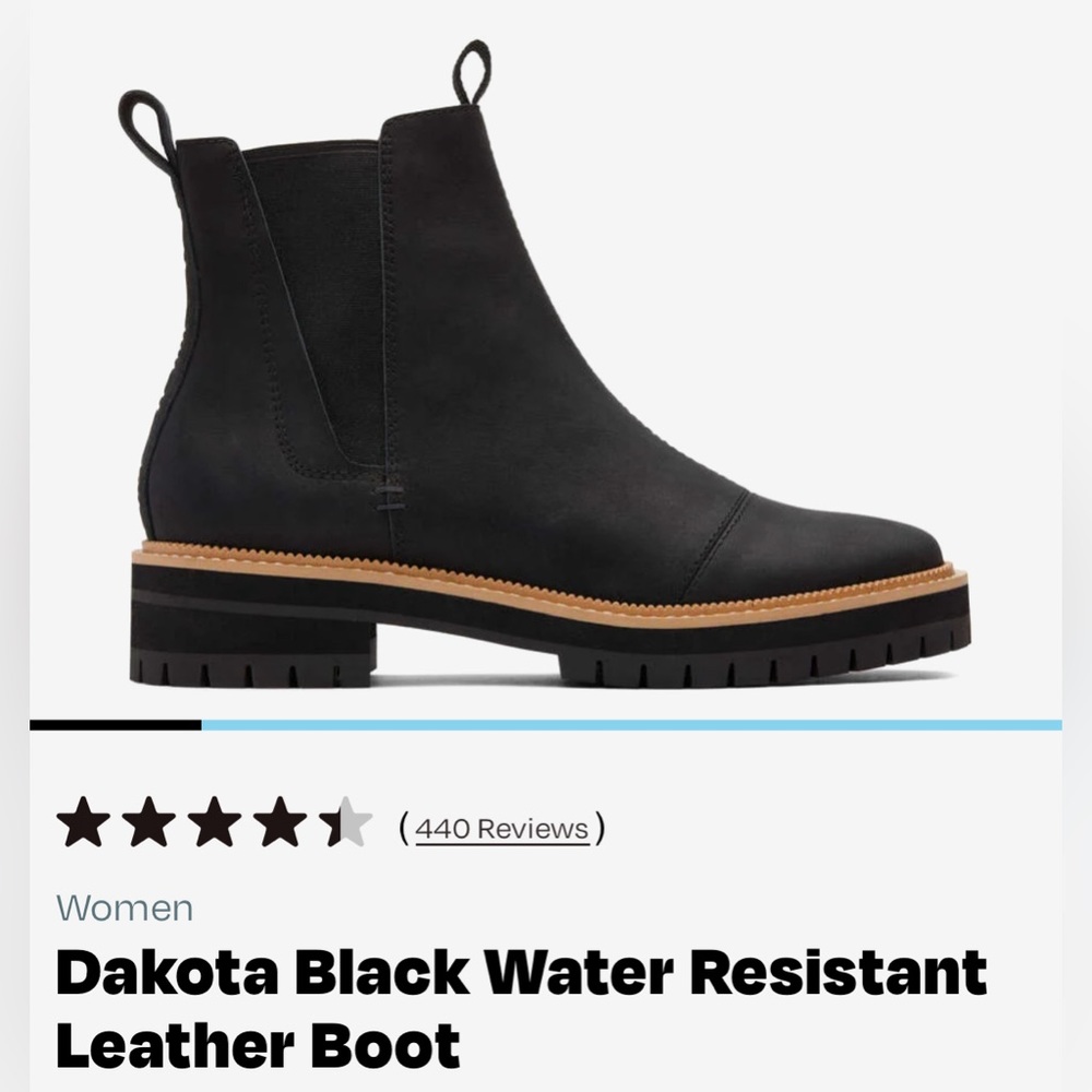 Toms Dakota Black Weather Resistant Leather Boot